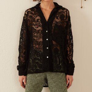 Alix Of Bohemia Patti Floral Lace Shirt in Black Size XS
